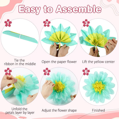 BestoFun 14 PCS Orange & Hot Pink Tissue Paper Flowers – Vibrant Party Decorations for Birthday, Baby Shower, Wedding, Fiesta, and Holiday Events