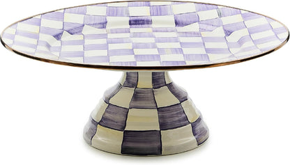 MACKENZIE-CHILDS Enamel Pedestal Platter, Round Cake Stand, Large, Black-and-White Courtly Check