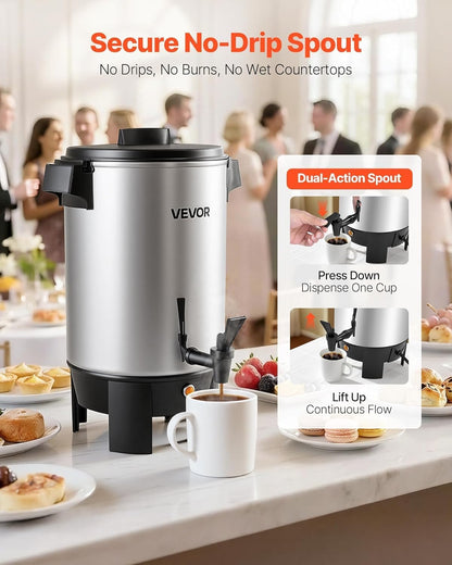 VEVOR Commercial Coffee Urn, 60 Cup 9 L Hot Beverage Dispenser with Dripless Faucet, Quick-Brewing Stainless Steel Large Commercial Coffee Maker, for Catering, Business, Party, Church & Restaurant