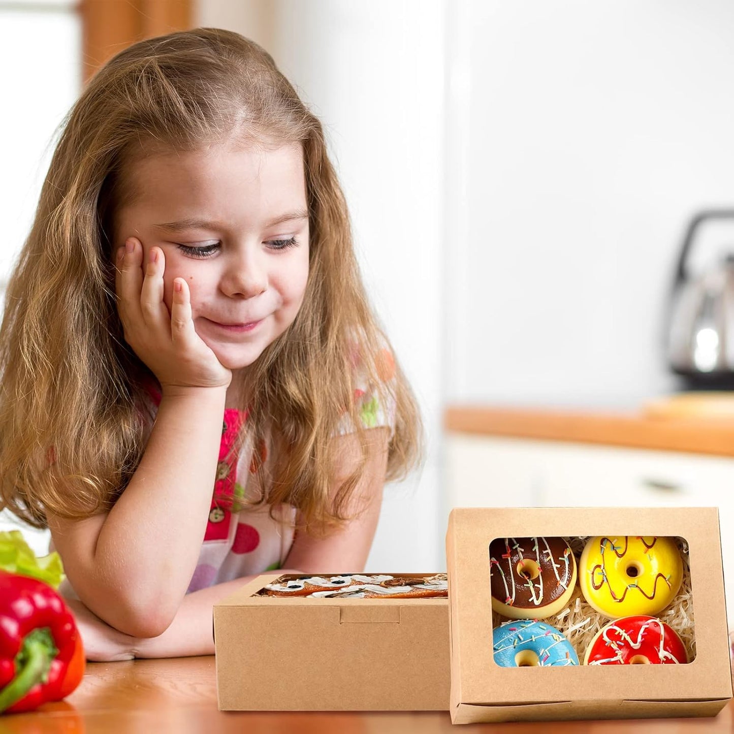Moretoes 32pcs Cookie Boxes, 8x6x2.5 Bakery Boxes with Window 3 Styles, for Chocolate Strawberries, Dessert, Donuts, Cupcakes, Muffins