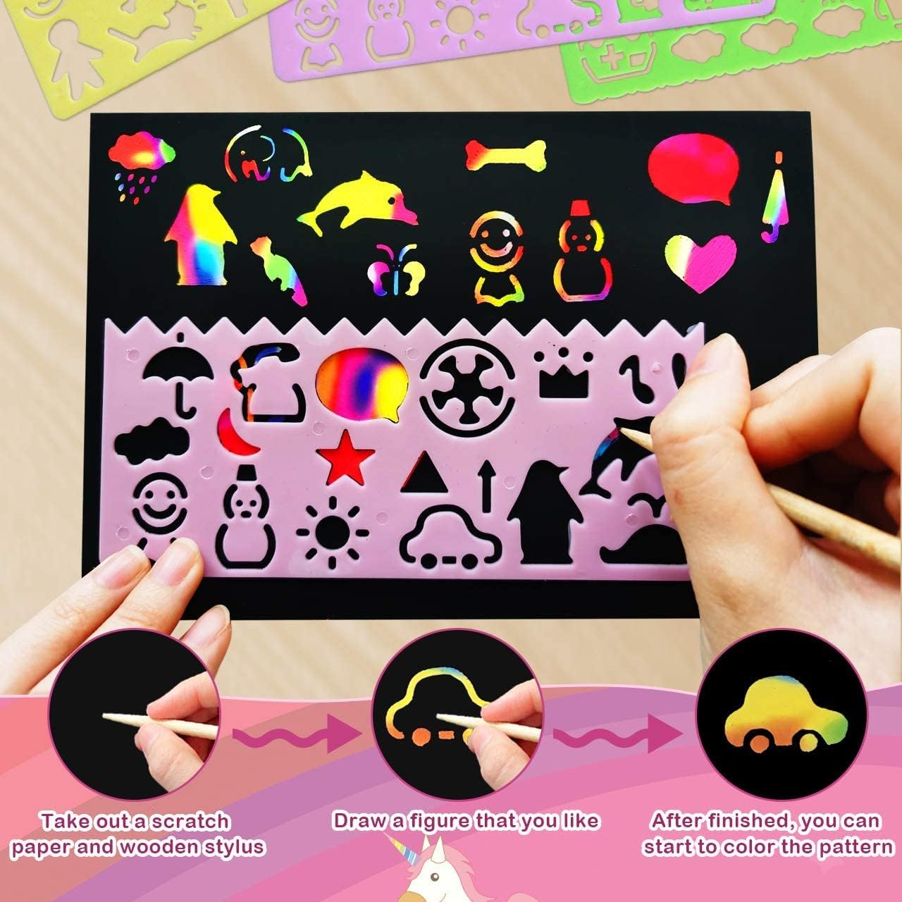 RMJOY Rainbow Scratch Paper Art for Kids: 50PCS Magic Arts Crafts Gifts Toys for Girls Boys Ages 3-12 Games Activities for Birthday Party Family Day Classroom Prizes Easter Basket Stuffers(Boys)