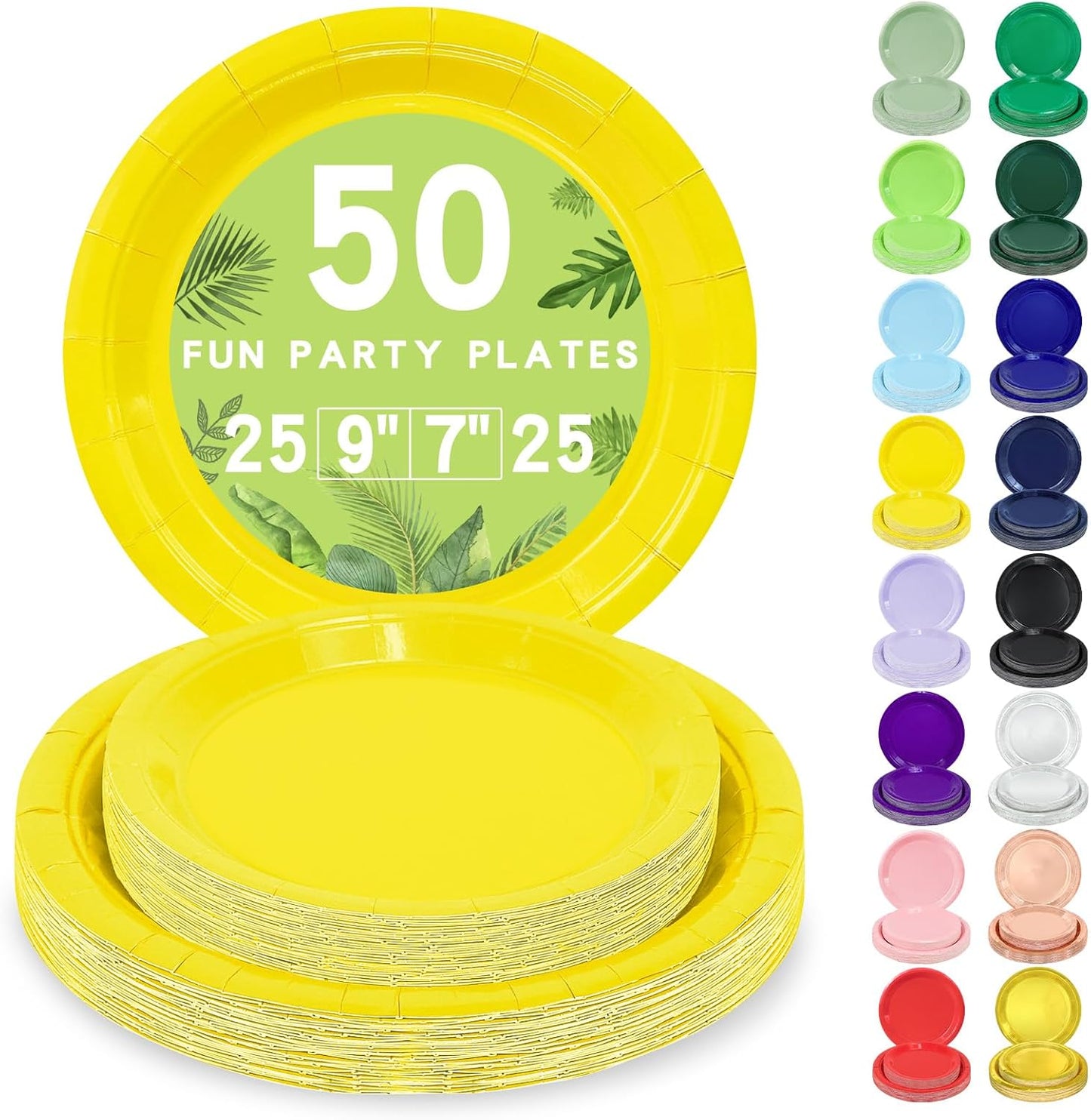 LANLISA 50 Pcs Pink Paper Plates Disposable, 25-9" & 25-7" Disposable Birthday Cake Dessert Plates For Valentines Day, Baby Shower, Easter Party, Mothers Day Party Supplies
