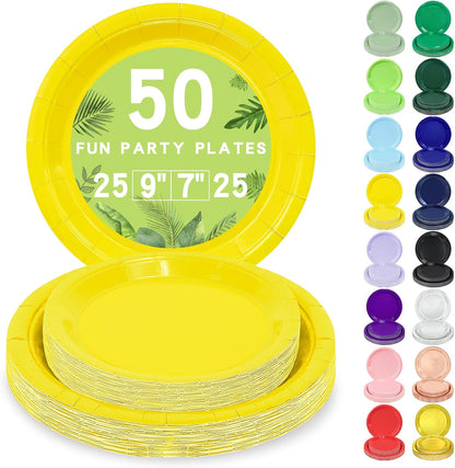 LANLISA 50 Pcs Pink Paper Plates Disposable, 25-9" & 25-7" Disposable Birthday Cake Dessert Plates For Valentines Day, Baby Shower, Easter Party, Mothers Day Party Supplies