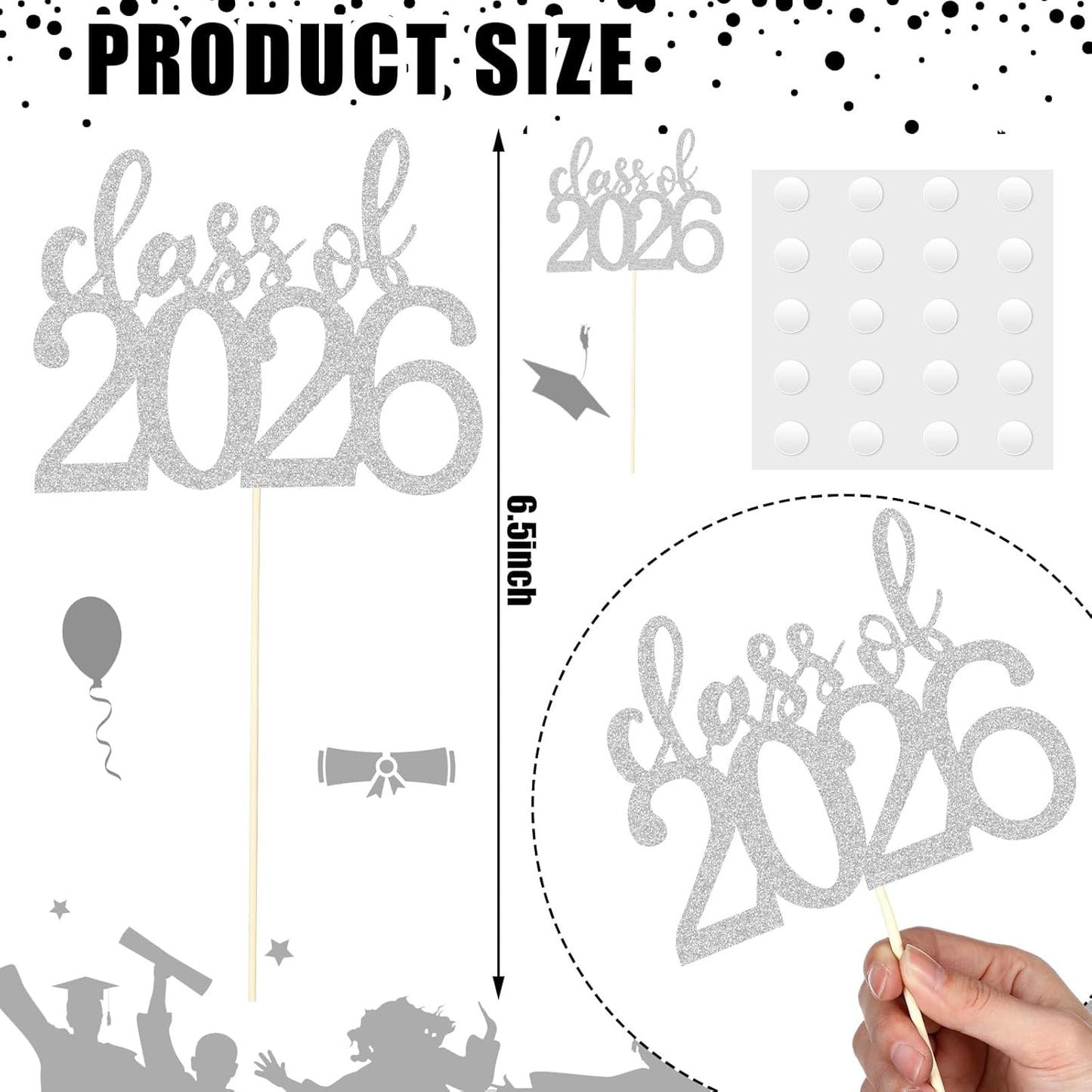 Amyhill 24 Pcs 2026 Graduation Decorations Class of 2026 Graduation Centerpiece Sticks Glitter Double Sided for Table Grad Party Decorations for Vase Table Toppers Supplies(Black)