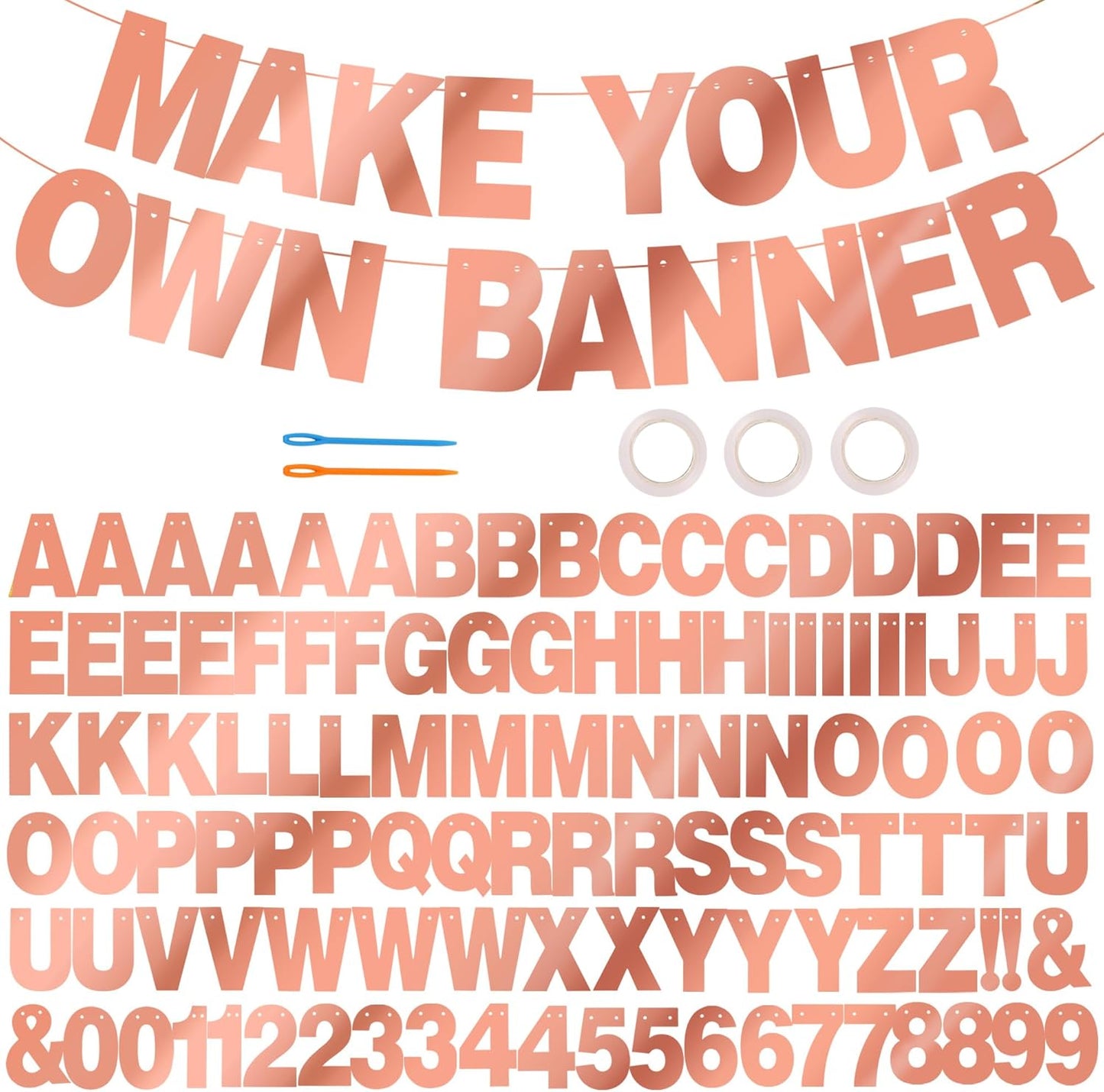 BEISHIDA 116 PCS A-Z DIY Letter Banner Kit Make Your Own Banner Including 111 Letters and Numbers 3 Rope and 2 Threading Device,Customized for Birthday Graduation Wedding Decor Black