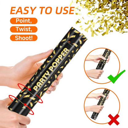 Gold Confetti Cannon Poppers - Party Confetti Shooter Popper for Celebration, Wedding, Birthday, Graduation, New Year's Eve Party(6 Pack)