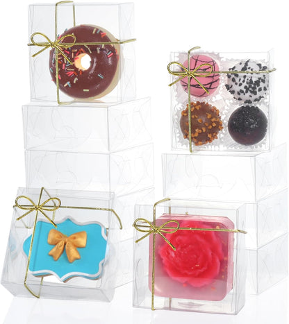 RomanticBaking 3 ¼" x 3 ¼" x 1 ½" 50PCS Chocolate Truffle Boxes for 4，Cookies Boxes Mini Bakery Boxes with Window for Brownie,Soap,Donut
