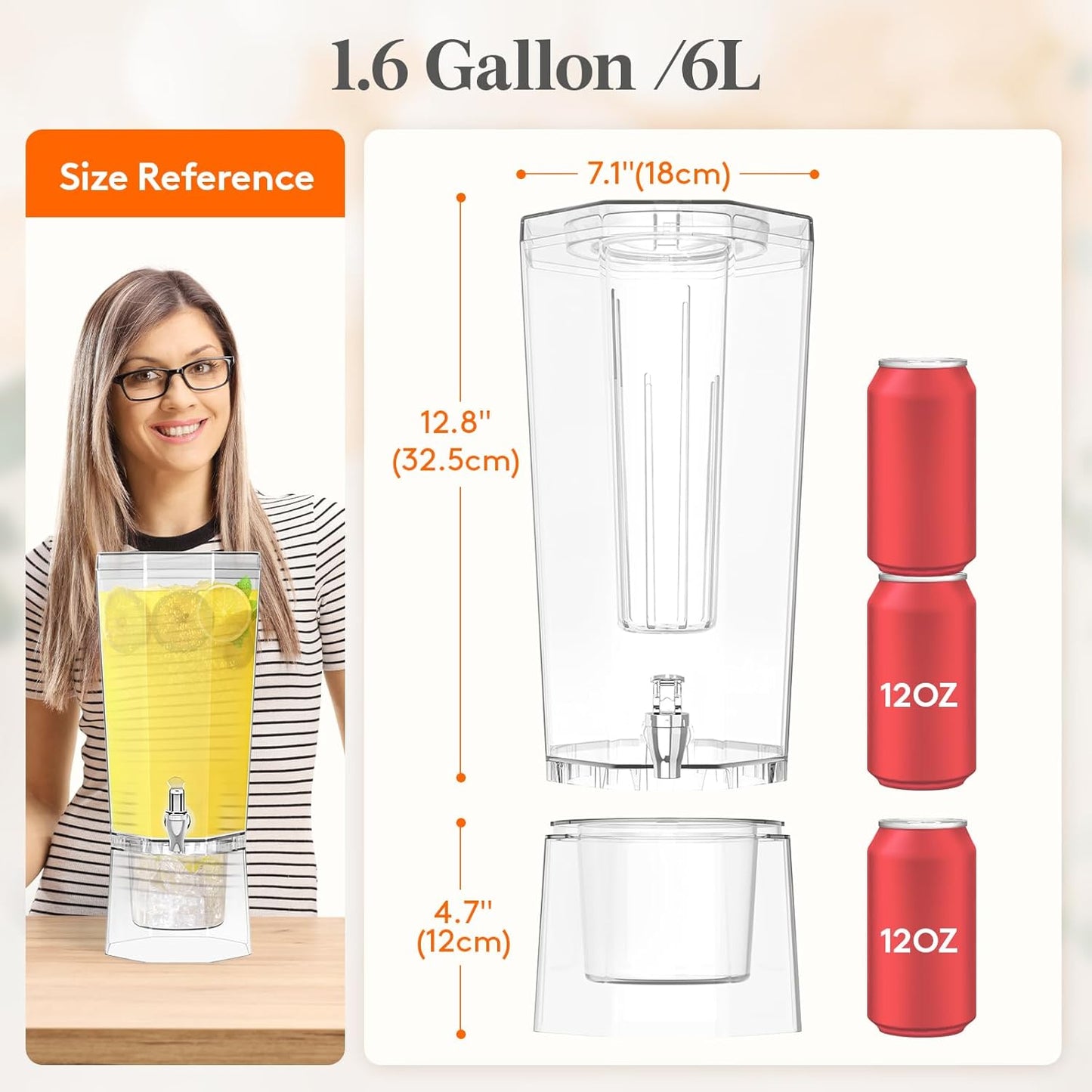 Lifewit 1 Gallon Drink Dispenser for Parties 2 Pcs, Plastic Beverage Container for Juice/Tea/Soda with Stand & Ice Core, Clear Lemonade Dispenser with Spigot, BPA Free Water Pitcher 39 x 16 cm/15x6"