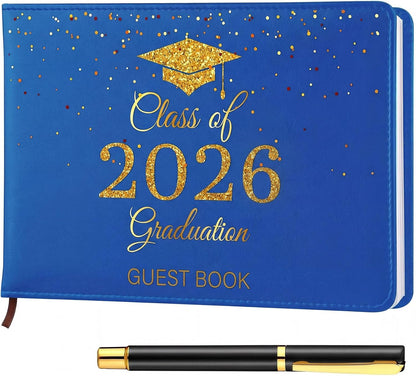 Frienda 2026 Graduation Guest Book Leather Guest Sign in Book with Pen Graduation Party Favors Congratulation Graduates Signature Books(Class of 2026,Black, Gold)
