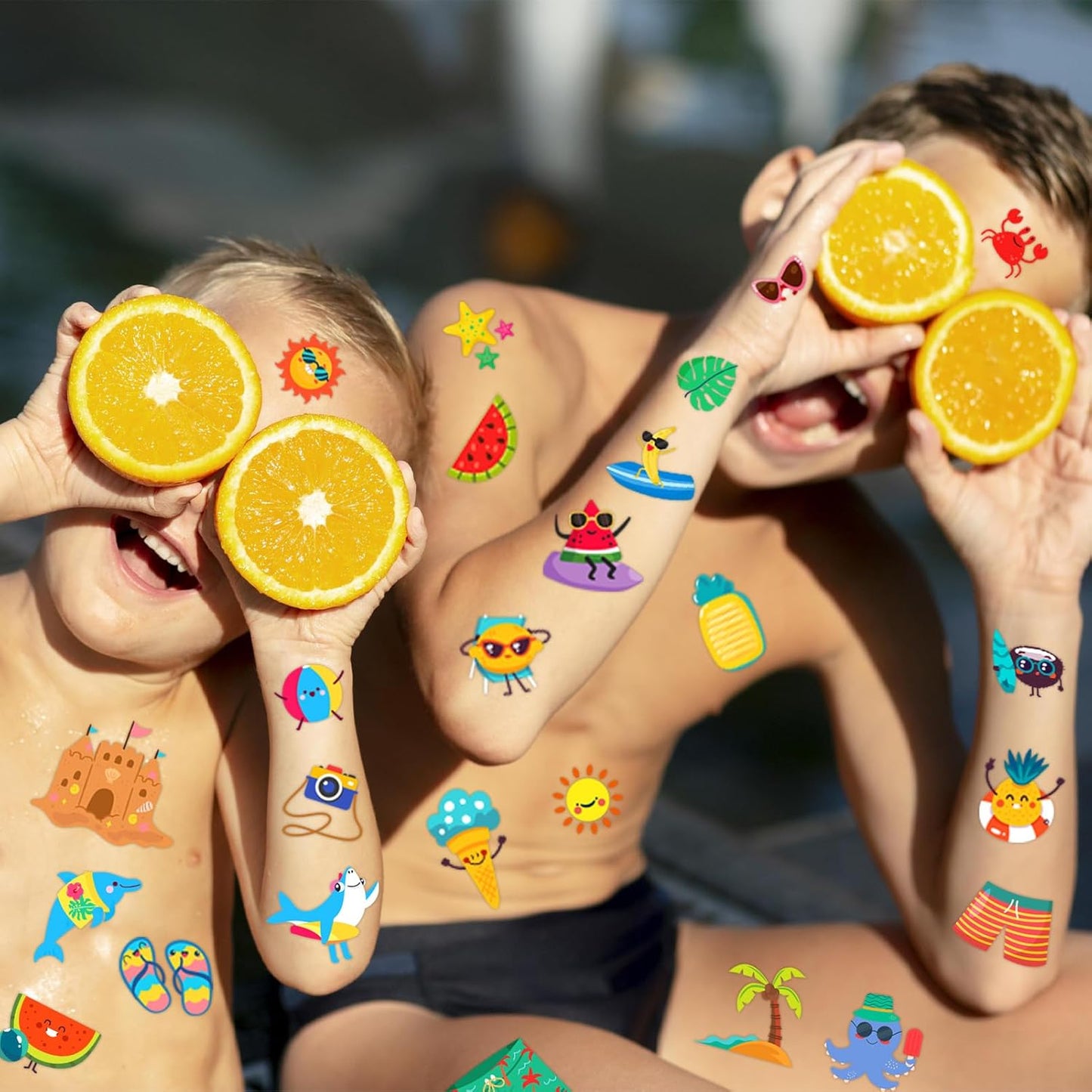 winthrop 240 Pcs Bulk Summer Temporary Tattoos for Kids, Individually Wrapped Safety Waterproof Tattoos, Best Choice for Hawaiian Luau Party Pool Beach Party Favors Classroom Matching Game, 60 Designs