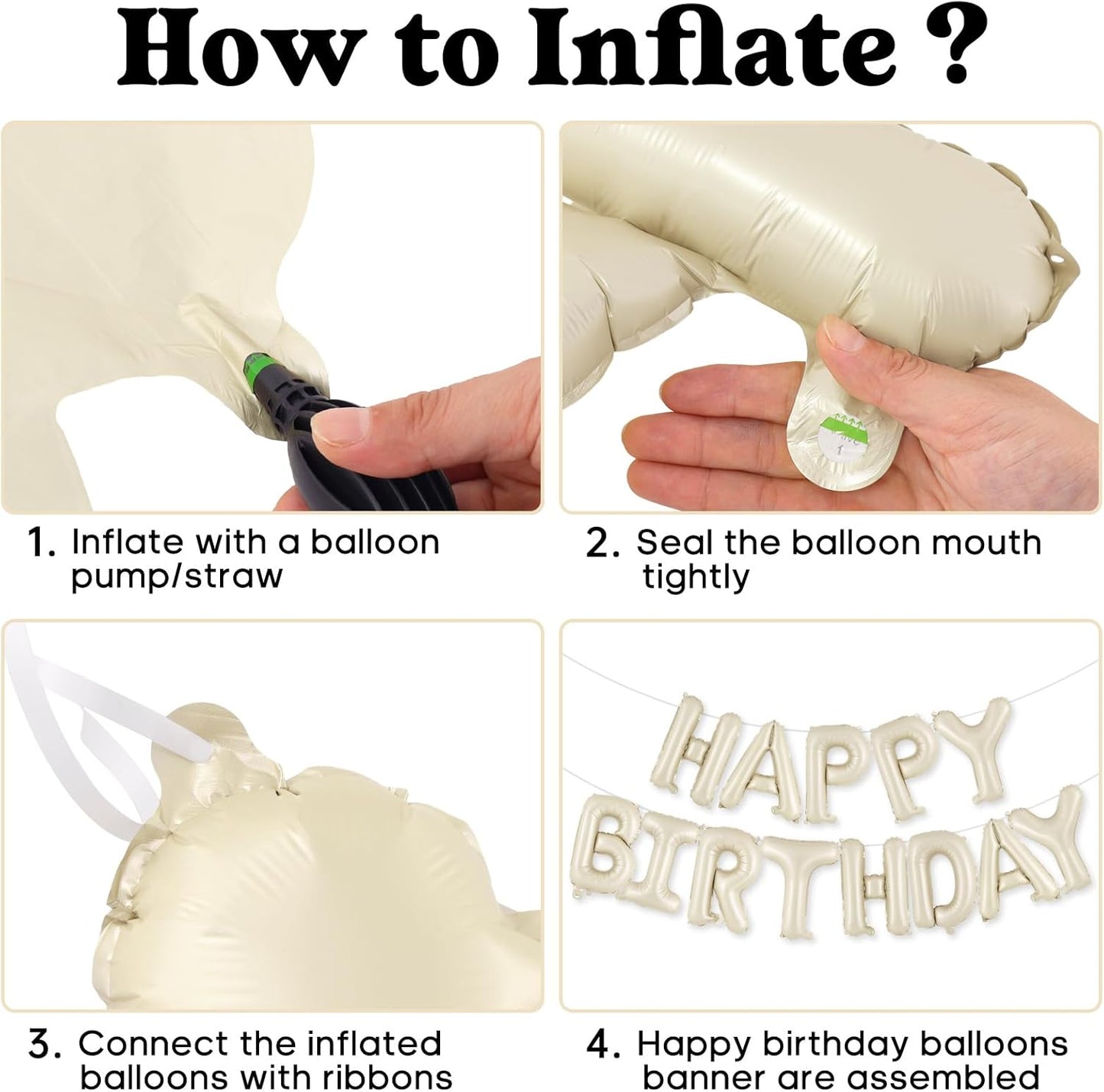 Happy Birthday Balloons Banner, Foil Balloon Personalized Name Letters Balloons Sign Birthday Party Decorations for Women Men Boys Girls Cream