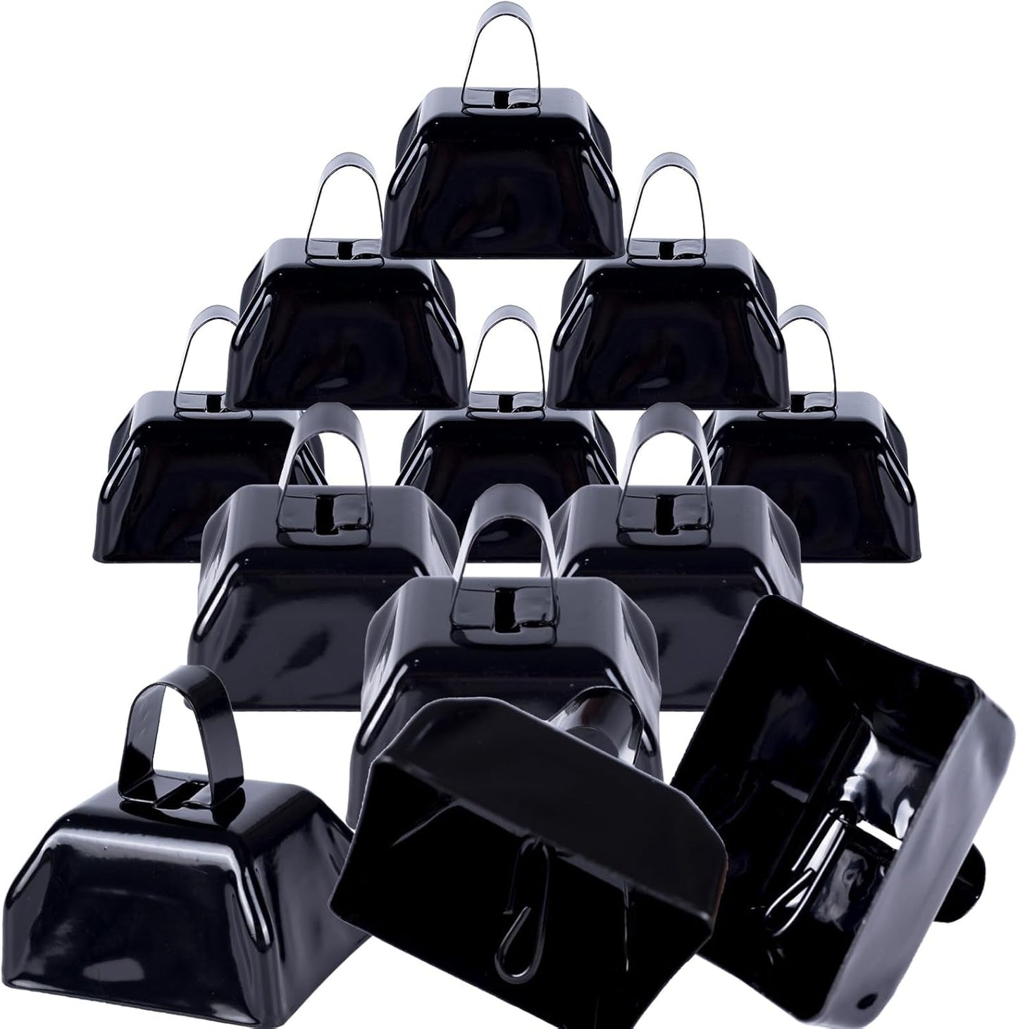 Cow Bells Noise Makers Red Cheering Bell for Sporting Events: 12 Pcs Metal Cowbells with Handle - Small Loud Bell Bulk Hand Percussion for Football Games Graduation Weddings-Red