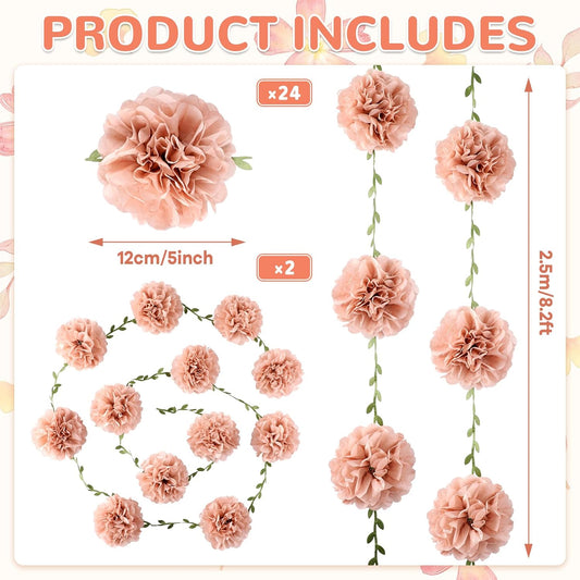 Yaoyinnz Nude Tissue Paper Pom Poms Garlands Boho Flower Pom Poms Garlands Kit Boho Paper Flowers Decorations Kit for Birthday Baby Shower Wedding Engagement Bridal Shower Festival Party Decorations