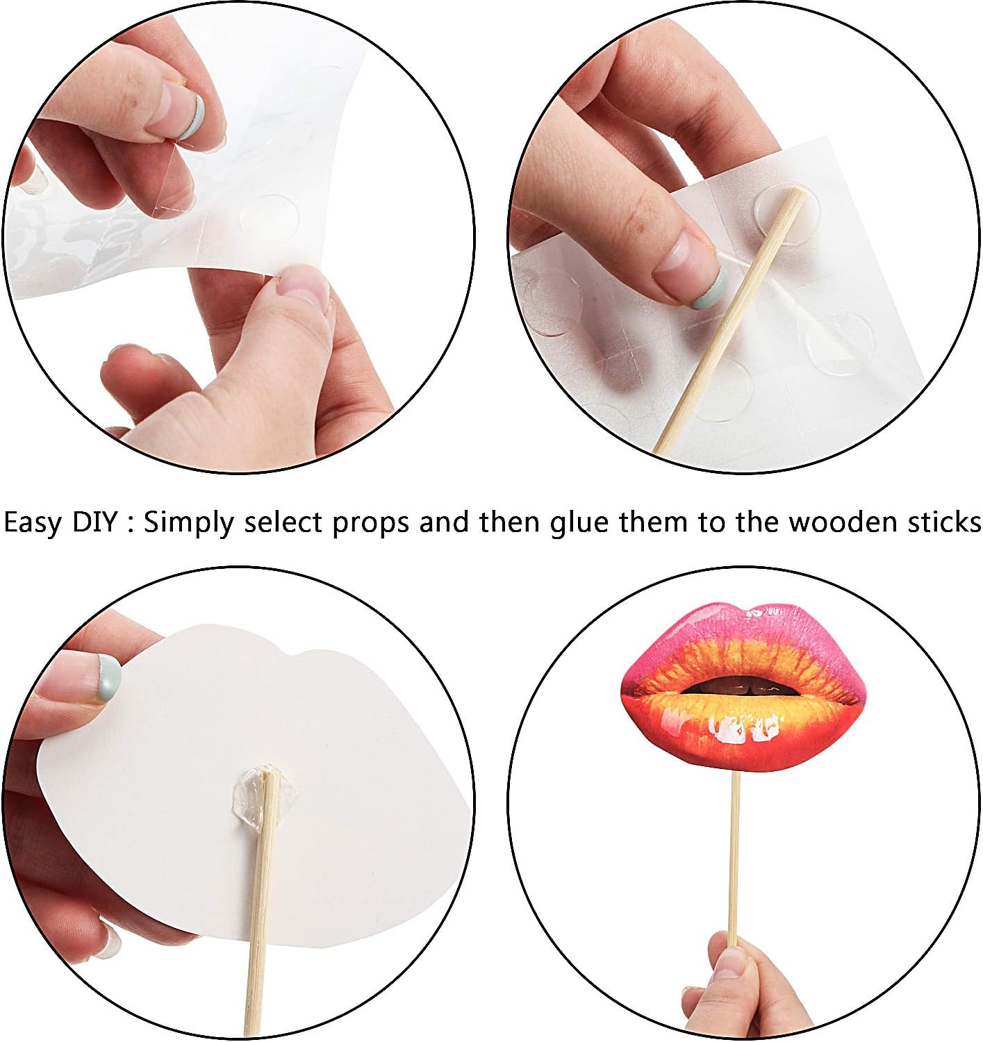 Gejoy 40 Pcs Graduation Photo Booth Props DIY Kit Funny Selfie Props Accessories Funny Mouth Lips Party Photo Booth Prop for Grad Wedding Prom Party Supplies Favors with Wood Stick