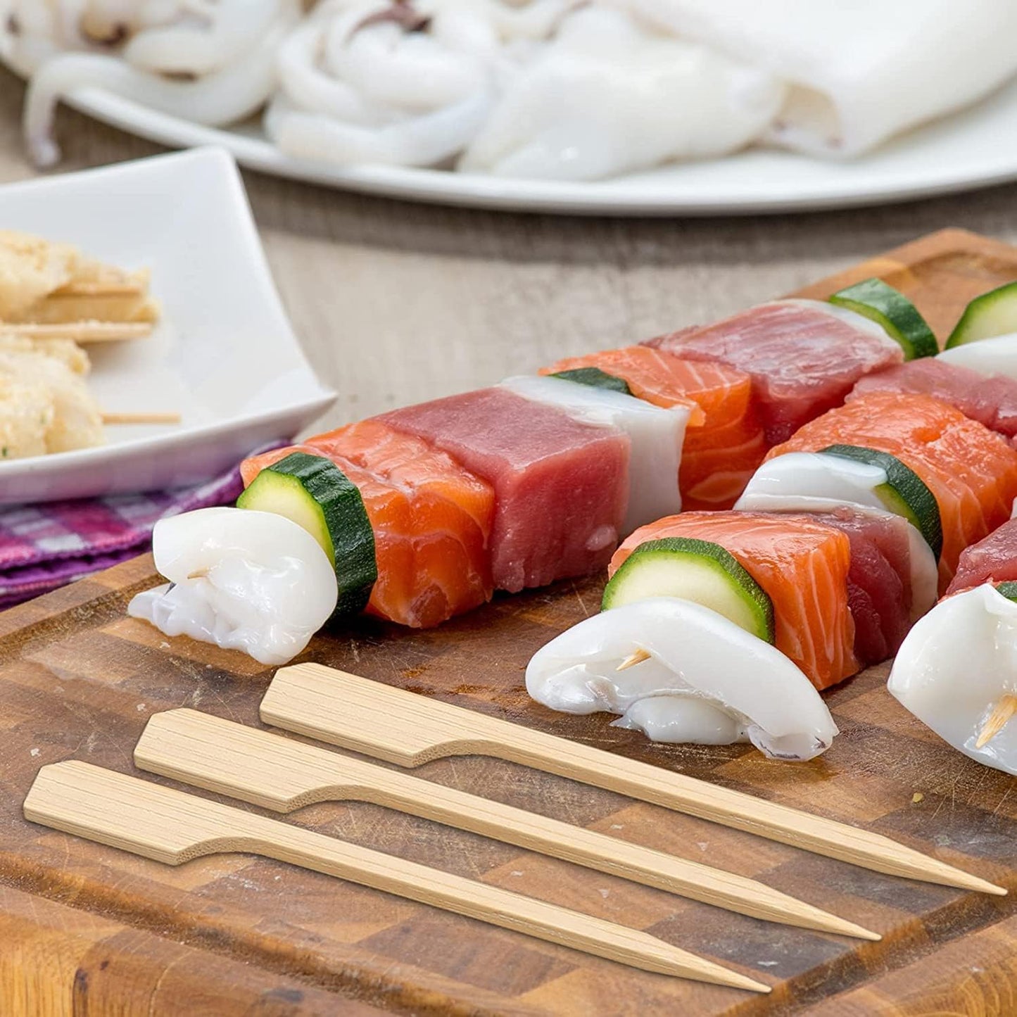 4.7 Inch Bamboo Skewers, 300 PCS Bamboo Paddle Wood Picks, Toothpicks for Appetizers, Cocktail Picks for Drinks, Food Picks, BBQ, Sandwich, Barbecue Snacks.