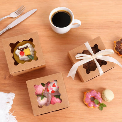 Moretoes 120pcs White Bakery Boxes, 4x4x2.5 Inch Cookie Boxes with Window for Small Cake, Treats, Donuts, Candy