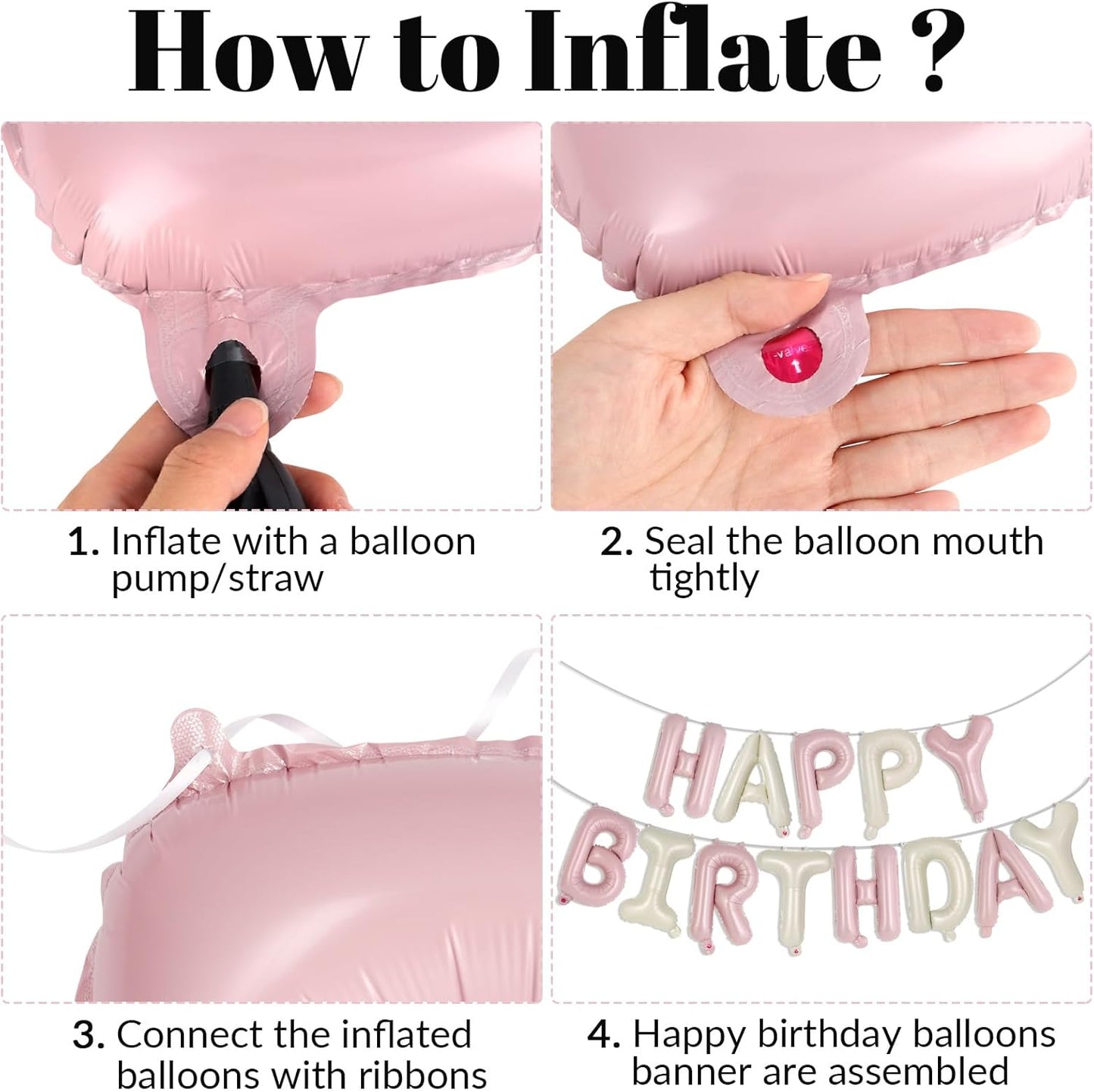 Happy Birthday Balloons Banner, Foil Balloon Personalized Name Letters Balloons Sign Birthday Party Decorations for Women Men Boys Girls Cream