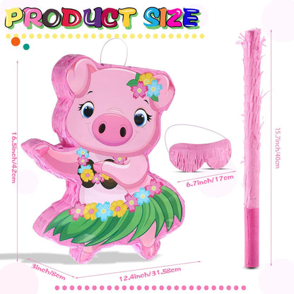 Threan Small Tiki Tropical Hawaii Piñata with Blindfold Bat Aloha Luau Piñata for Hawaiian Luau Themed Party Decoration Summer Birthday Party Supplies, 15.7 x 3.1 x 12.2 Inch