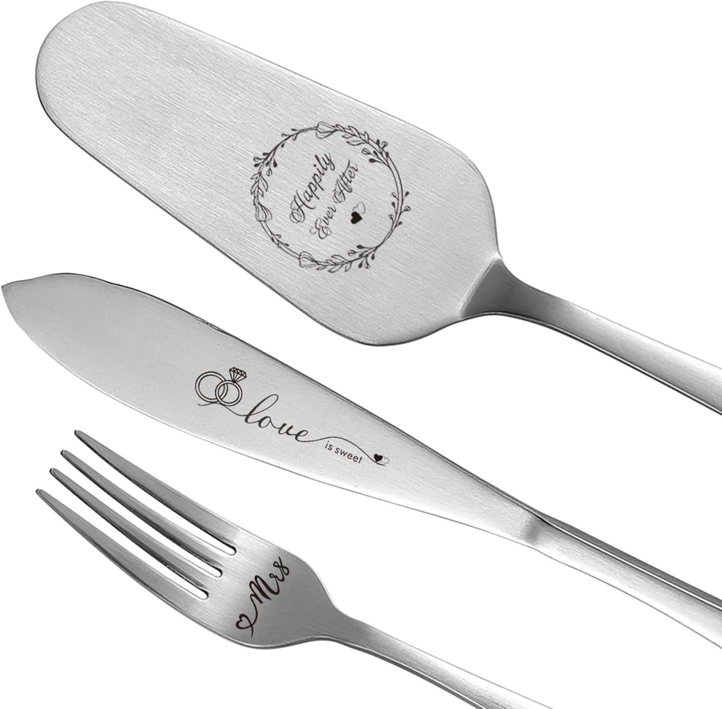 Cake Cutting Set For Wedding, Wedding Cake Knife And Server Set, Mr And Mrs Forks And Cake Cutter Set For Wedding, Bridal Shower Gifts, Engagement Gifts For Couples (Silver)