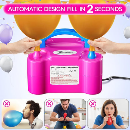 Portable Electric Balloon Pump - 110V 600W Dual Nozzle Balloon Inflator Pump with 113 accessories Decorations for Party