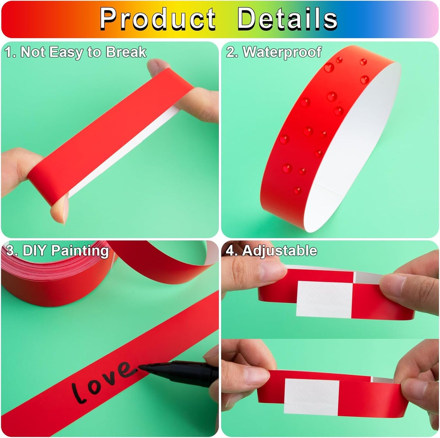 1200 Pcs Plastic Paper Wristbands for Events Neon Color Wrist Bands Concert Identification Wristbands Paper Bracelets Wristbands Party Hand Bands (Multicolor)
