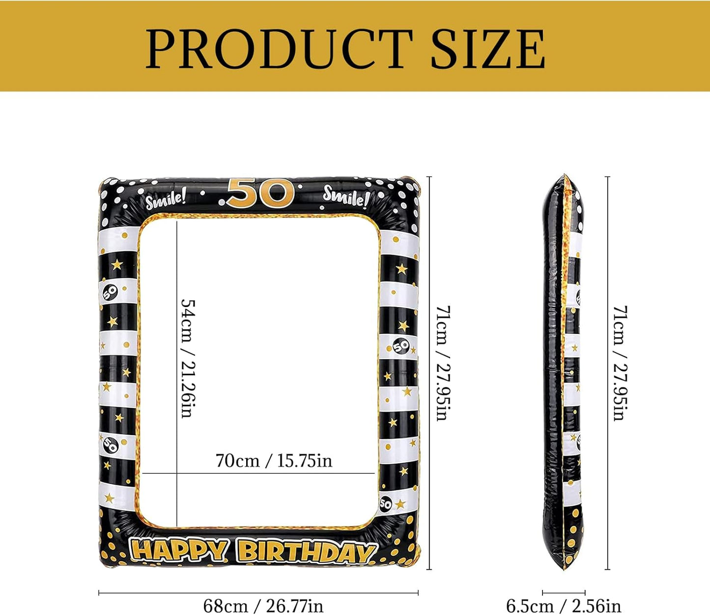 Andiker 40th Inflatable Birthday Selfie Frame, Black Gold Photo Booth Props Funny Picture Frame for Party Decorations