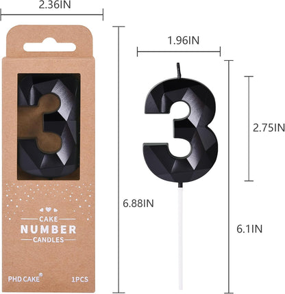 PHD CAKE 2.76 Inch Crystal Black 9 Number Birthday Candles, Black Number Candles, Cake Number Candles, Party Celebration