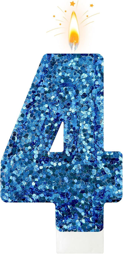 Birthday Number Candles, Glitter Number Candle Cake Decorations with Sequins, Cupcake Decorations for Girls, Women, Party Anniversary Celebrations (Number 6, Purple)