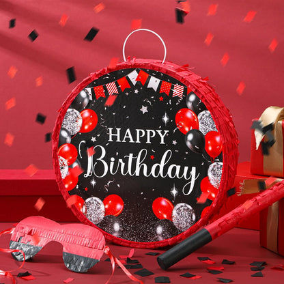 Sinmoe Birthday Piñata with Stick Blindfold and Confetti Large Piñata for Adult Men Women Birthday Party Supplies Decoration Wedding Anniversary(Black and Gold)