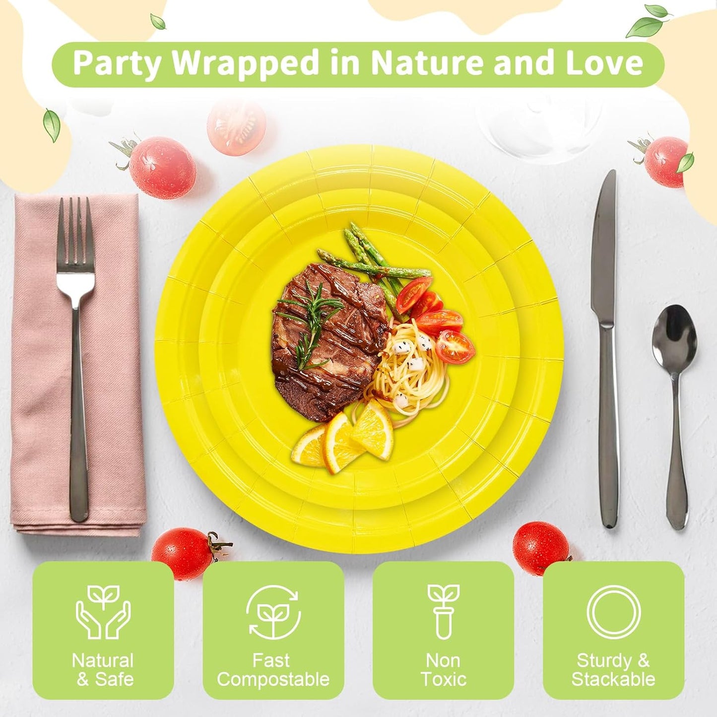 LANLISA 50 Pcs Pink Paper Plates Disposable, 25-9" & 25-7" Disposable Birthday Cake Dessert Plates For Valentines Day, Baby Shower, Easter Party, Mothers Day Party Supplies