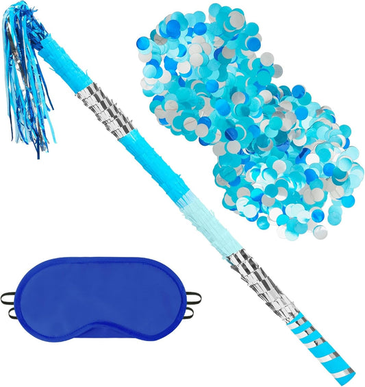 WERNNSAI 30-inch Rainbow Pinata Stick with Blindfold & Confetti - Extended Large Pinata Stick Set Piñata Stuffers Fillers for Kids Birthday Party Supplies Mexican Star Theme Party Favor