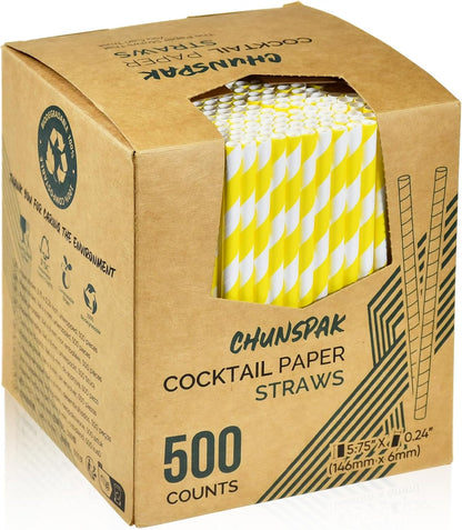 5.75 inch Orange Paper Cocktail Straws, Short Disposable Drinking Straws 500 Counts, Unwrapped - Compostable