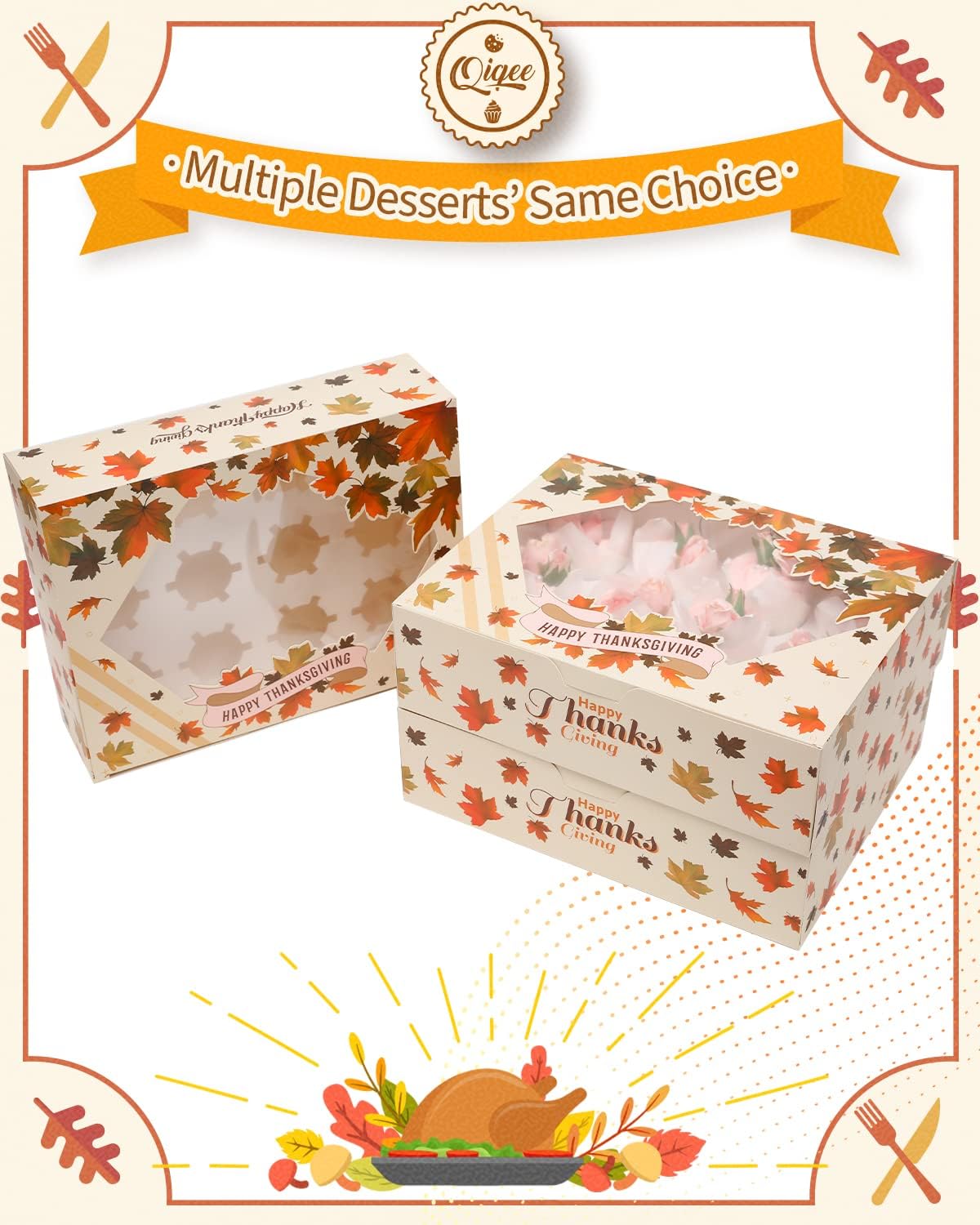 qiqee Auto-pop Up Cupcake Boxes with Window White 40PCS 12 Count Cupcake Box 13"x10"x3.5" Cupcakes Carrier, 12 Cupcake Containers with 2 rolls of pink ribbons