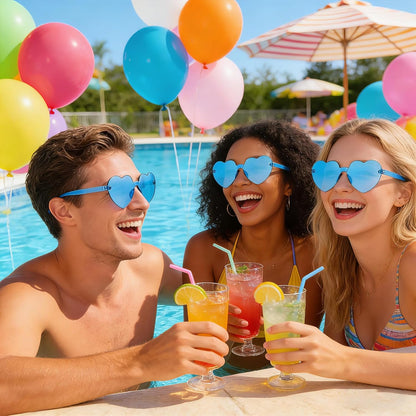 Pibupibu 12 Pack Heart Shaped Sunglasses for Women Colorful Rimless Sunglasses Transparent Bachelorette Party Favors
