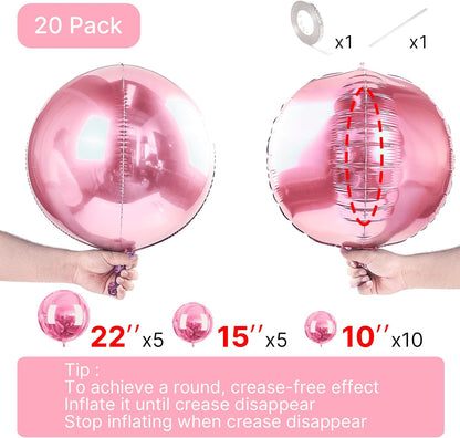 PartyWoo Metallic Gold Foil Balloons 20pcs Different Sizes Pack of 22 15 10 Inch Large Round Foil 4D Inflatable Mirror Ball Mylar Balloons for Graduation Birthday Baby Shower Party Decorations