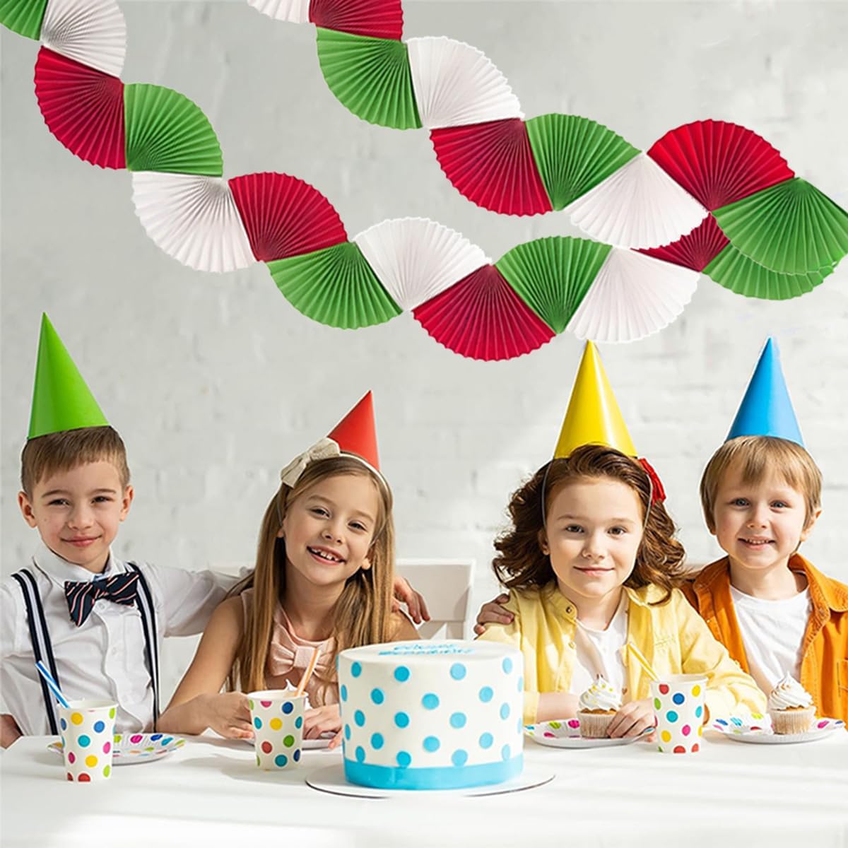 Paper Fan Garland - Paper Fan Garland Party Decorations - Perfect for Birthday Parties, Holiday Decorations, Family Gatherings, Weddings and More (Red)