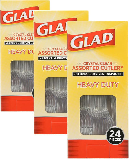 Glad Clear Disposable Cutlery Set with Heavy Duty Plastic Forks, Knives, and Spoons, Reusable Dishwasher Safe Plastic Utensils for Parties and Everyday Use, 240 Count