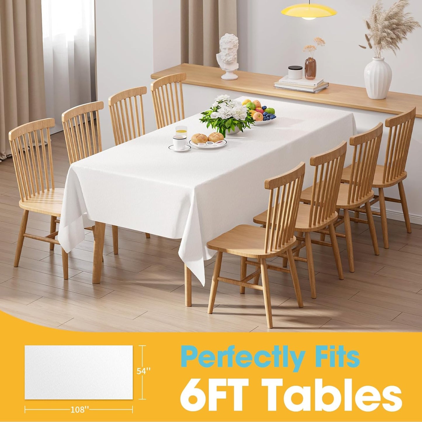 Niuara White Plastic Table Cloth - 30 Pack 54" × 108" Rectangle Disposable Tablecloths for 6FT Tables, Waterproof Table Cover for Party, Holiday & Gathering Use