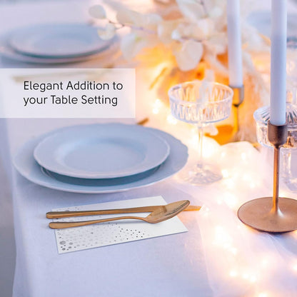 Stylish Gold Dinner Napkins, 100 White and Gold Napkins, Disposable Party Napkins, 7.5x4.25 Inch Wedding Napkins for Reception, 3-Ply Dinner Napkins, Disposable Napkins for Party, Gold Paper Napkins