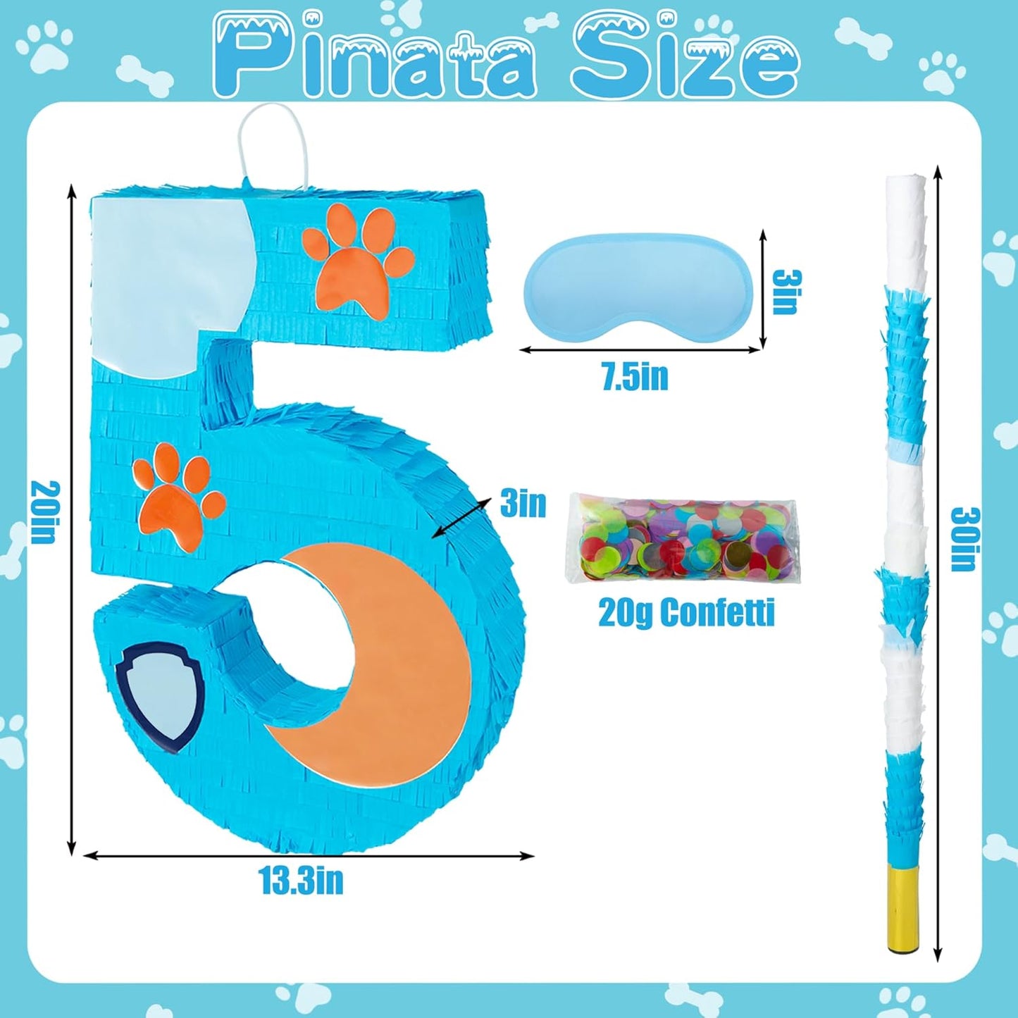 PCFING 20 Inch Dog Paw Number 1 Piñata with 30 Inch Piñata Stick Blindfold Confetti for Boy Girl Adults Birthday Party Decorations, Anniversary Celebration, Fiesta