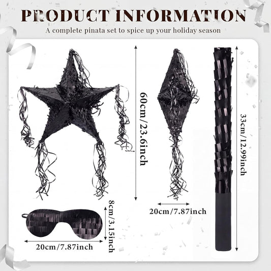 Hanaive Foil Star Piñata with Blindfold and Bat for Birthday Foldable Star Shape Piñata with Stick Festive Fiesta Party Supplies Favors for Mexican Party(Red)