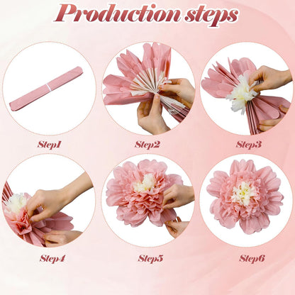 Giegxin 20 Pcs 31.5'', 23.6'', 11.8'', 9.8'' Pink Giant Paper Flower Boho Large Tissue Flower for Wall Pink Pom Pom Floral Decoration for Wall Wedding Bridal Shower Classroom Tea Party Birthday Decor