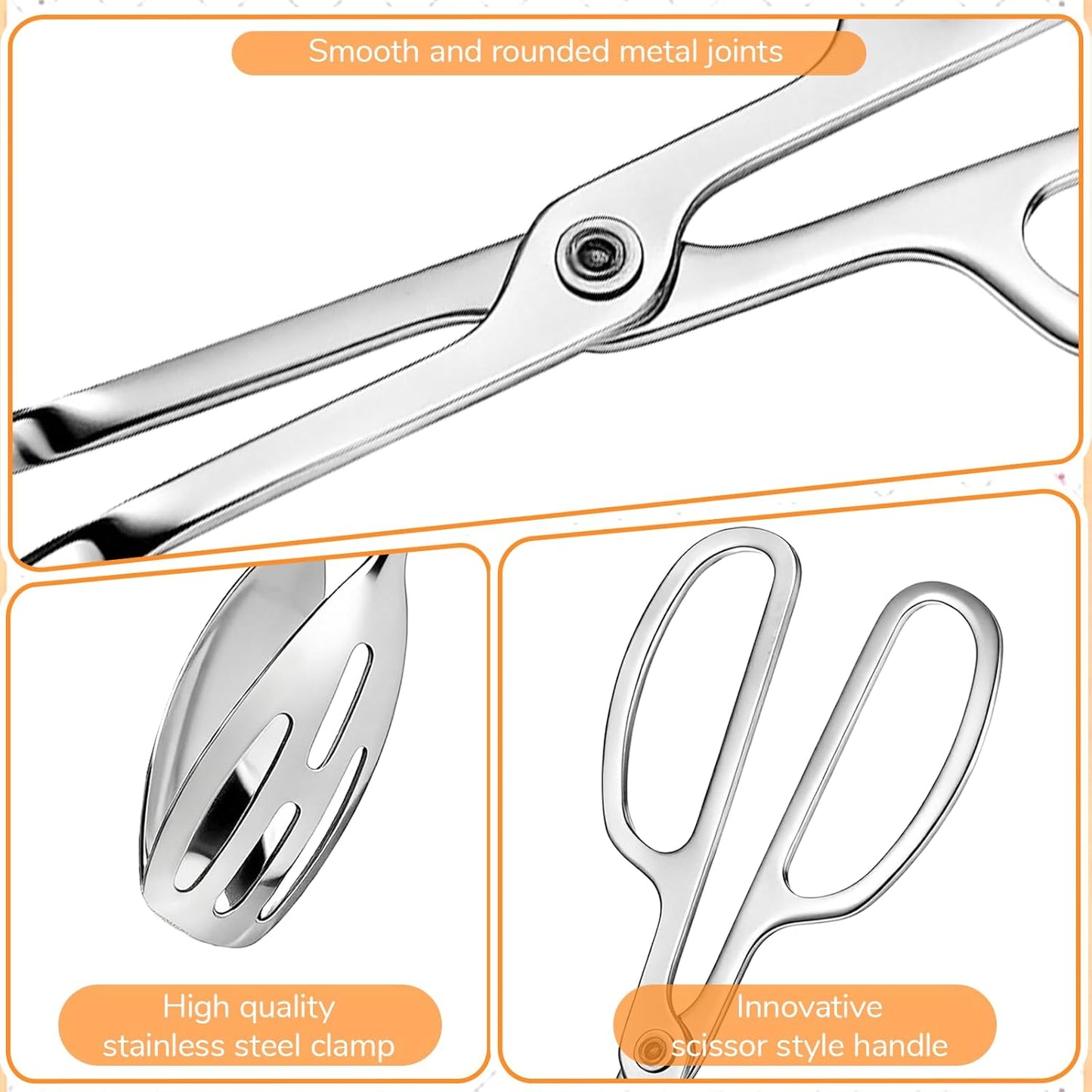 Salad Tongs for Serving, Stainless Steel Serving Tongs Utility Metal Salad Tong Scissor Design Kitchen Tong for Food Bread Cake Bake Dessert for Buffet, Cooking, Grill, Steak, Barbecue (10-Inch)