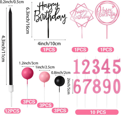 Yerliker 34 Pcs Happy Birthday Cake Toppers Decorations Birthday Candles DIY Cake Decor for Men Women Wedding Anniversary(Gold)