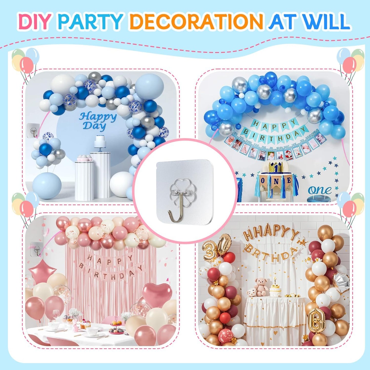 QIPUMP Balloon Arch Garland Kit,98.5ft Balloon Tape Strips&600 Glue Point Dot,Balloon Arch Strip Kit with 6pcs Hook and Ribbon(6) for Arch Kit Birthday Gender Reveal Party Wedding Decorations