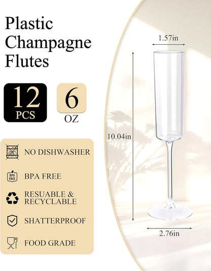 Ciaell 36 Pack Plastic Champagne Flutes - 6 Oz Disposable Champagne Glasses - Square Clear Plastic Toasting Glasses for Party Birthday Anniversary Wedding
