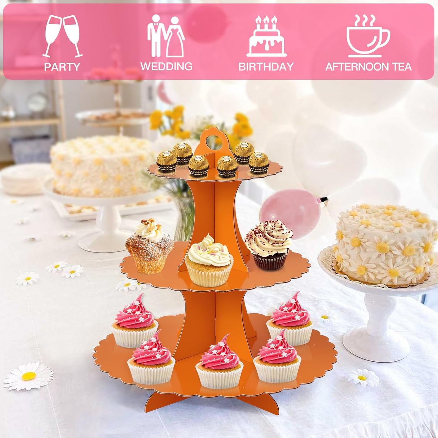 Soleebee 3-Tier Cupcake Stand, Cardboard Cupcake Tower, Dessert Cup Cake Stand Tower for Birthday Wedding Party Decoration, Cupcake Tier Stand 1 Set (Black)