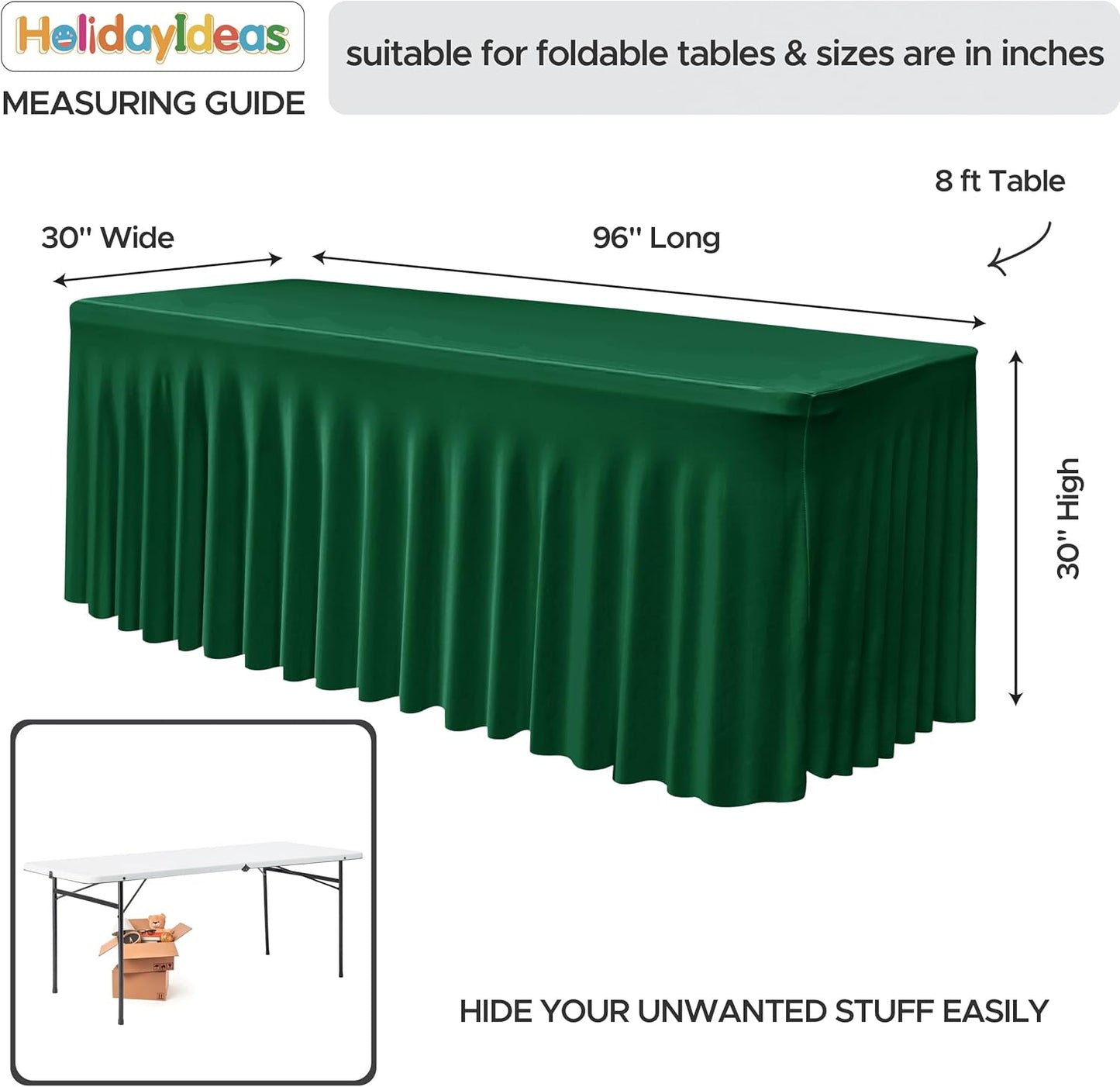 HolidayIdeas 2 Pack Spandex Table Skirt for 6 Ft Rectangle Tables, Black Fitted Stretch Tablecloth 30 x 72 Inch, Wrinkle Resistant Ruffle Design for Wedding Banquets, Trade Shows, Parties