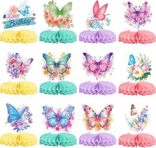 12pcs Wildflowers Honeycomb Centerpieces - 3D Floral Table Decor for Garden Baby Showers, Spring Weddings, Botanical Party Ambiance