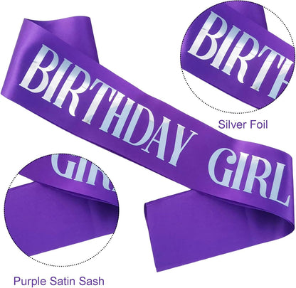 Birthday Girl Sash, Pink Foil White Birthday Sash for Girl Sweet 16th 18th 20th 21st 30th Fun Birthday Party Gifts Favors Decorations